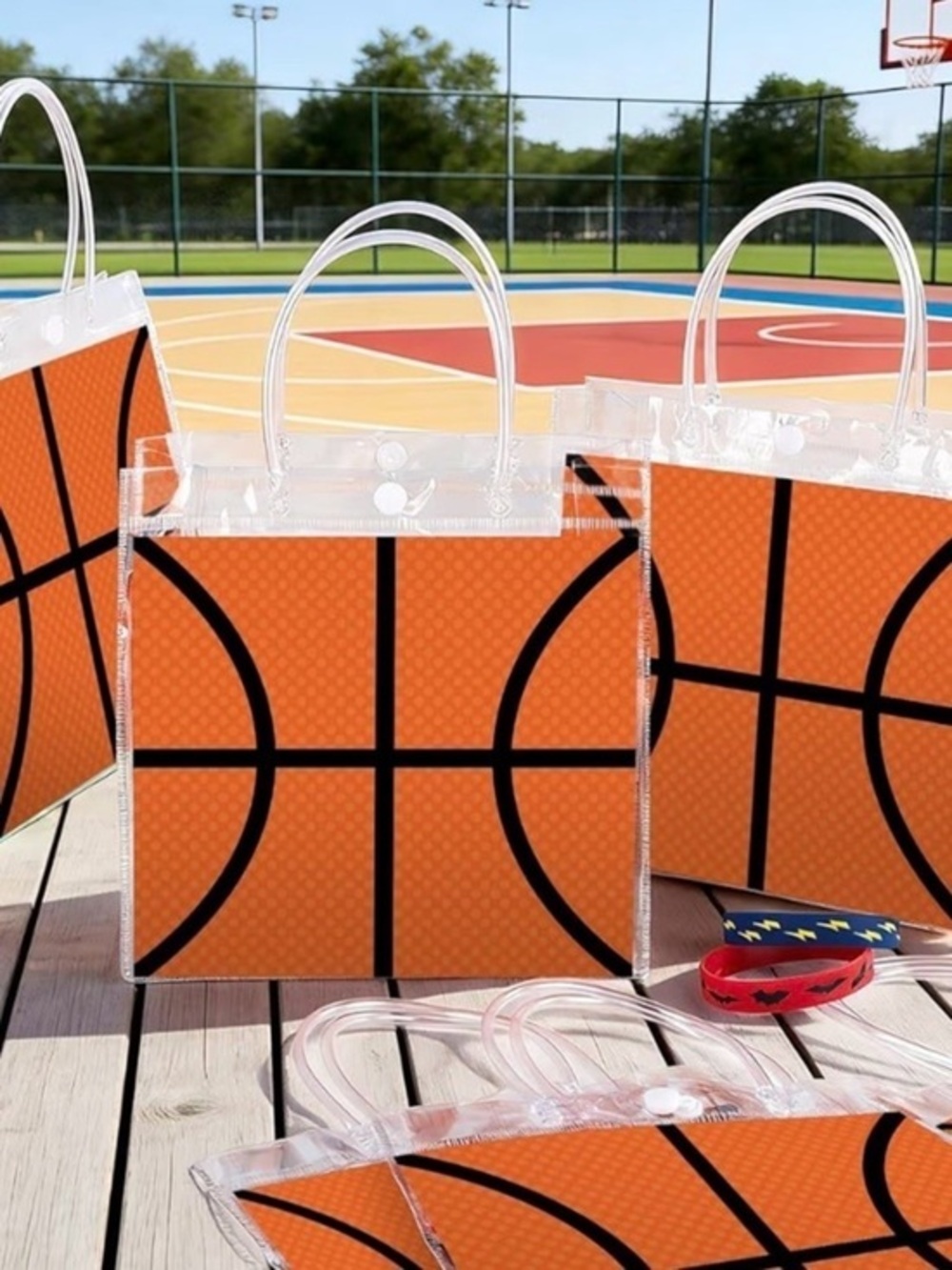 4 Pieces Basketball Clear Favor Bags with Handles